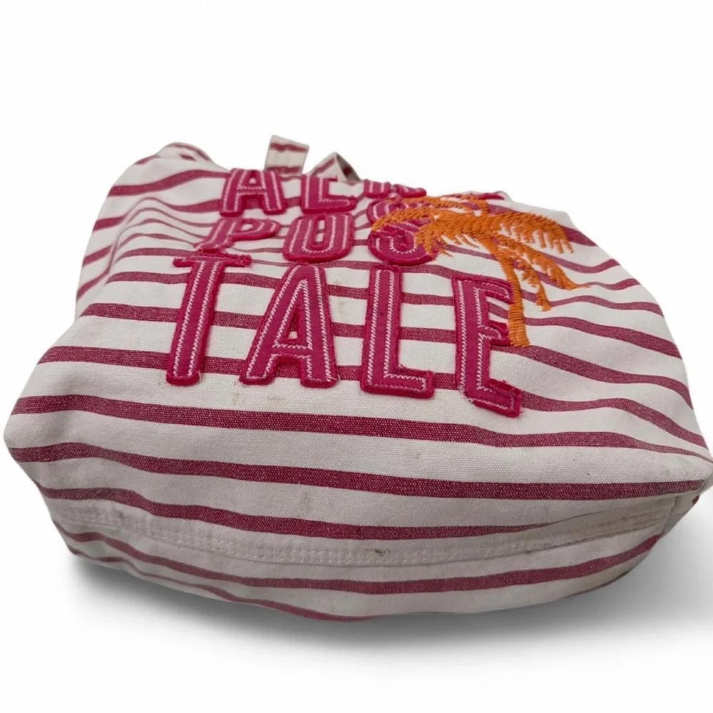 Aeropostale Pink and Cream Striped Canvas Tote with Embroidered Logo